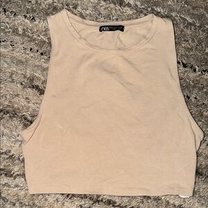 Zara Sleeveless Crop Tank - Beige